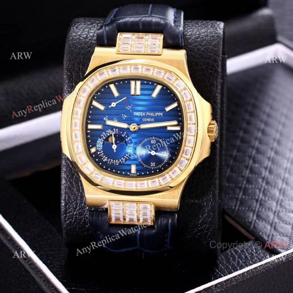 AAA Copy Patek Philippe Nautilus Yellow Gold Power Reserve es Diamond Bezel WATCHES 2