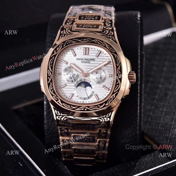 Knockoff Patek Philippe 5740 Nautilus Rose Gold Engraving Gray Gradient Face WATCHES 2