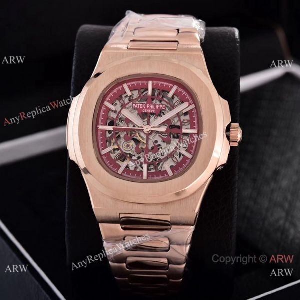 Faux Patek Philippe Nautilus Skeleton Dial Rose Gold es WATCHES 2