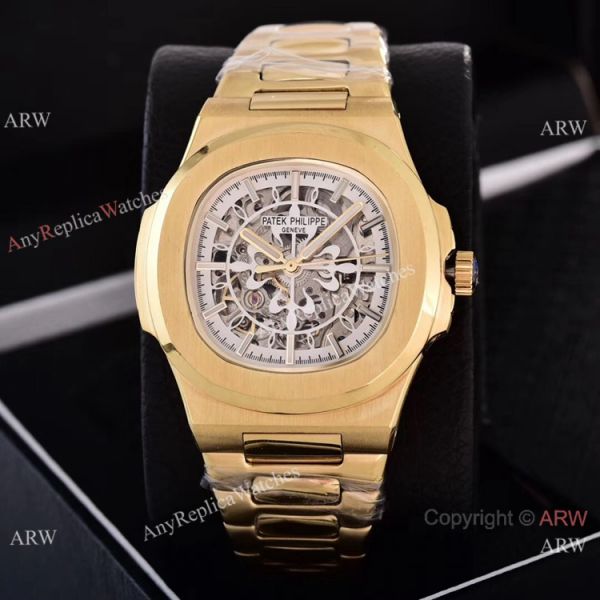 Faux Patek Philippe Nautilus Skeleton Yellow Gold WATCHES 2