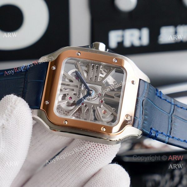 (TW )Cartier Santos Skeleton With Blue Leather Strap WATCHES 2