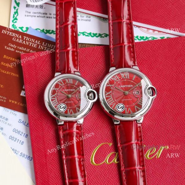 Copy Balloon Blue Cartier Red Dial Polished SS Case Leather Strap WATCHES 2