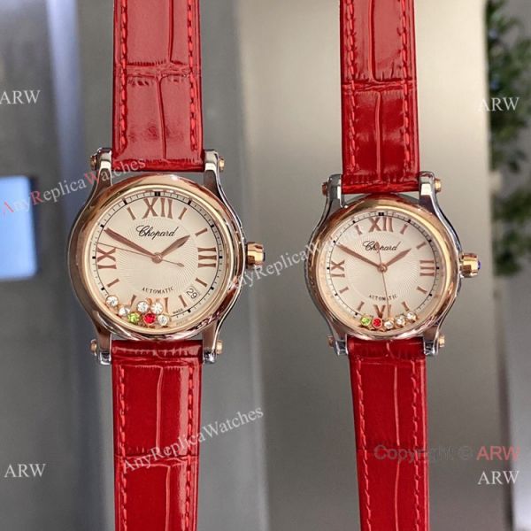 Clone Chopard Happy Sport Diamond Couple es Black Leather Strap WATCHES 2