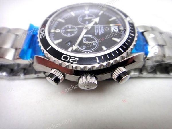 replica Omega Seamaster Planet Ocean Stainless Steel Black Chrono Dial WATCHES 3