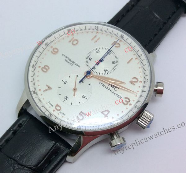 replica IWC Schaffhausen SS White Face Rose Gold Number Black Leather WATCHES 3