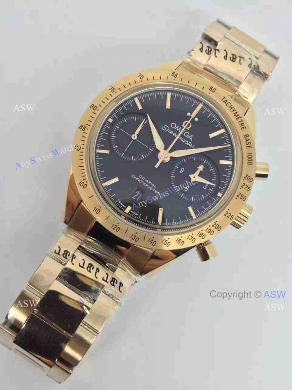 replica (OM)Copy Swiss Omega Speedmaster Chronograph 9301 All Gold Black WATCHES 3