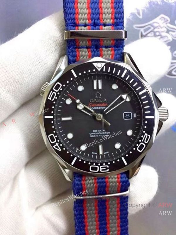 replica High Quality Omega James Bond SS Blue Dial Nato Strap WATCHES 3
