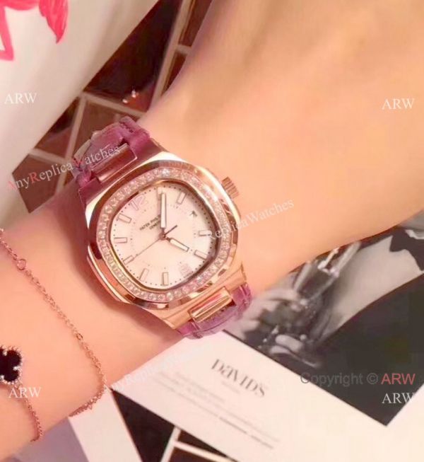 replica Best Quality Patek Philippe Nautilus Womens Rose Gold Diamond WATCHES 3