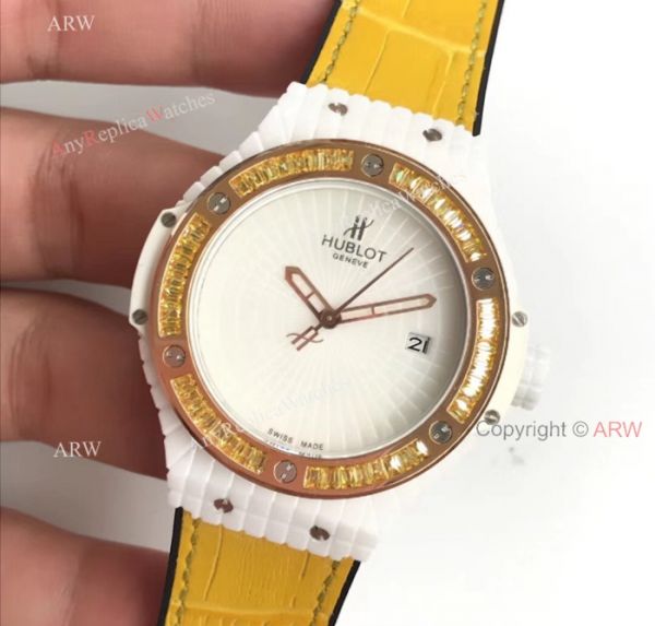 replica Swiss 9015 Hublot Big Bang Tutti Frutti Caviar White Rubber Strap es 45mm WATCHES 3