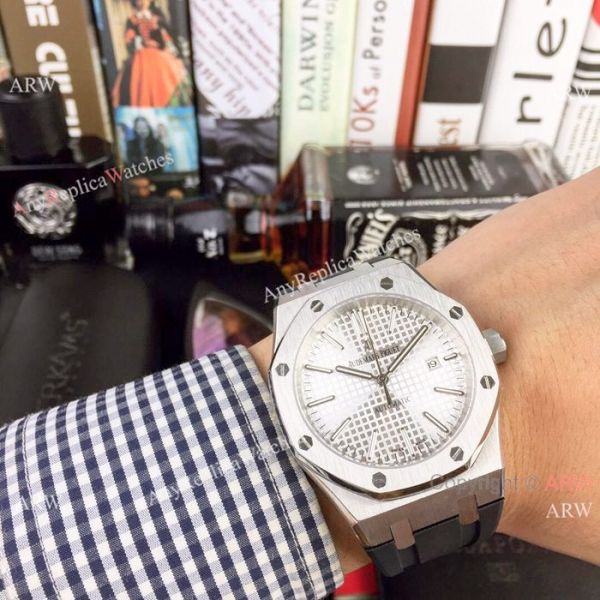 replica Audemars Piguet Royal Oak Fake es 43mm SS Black Rubber Bracelet WATCHES 3