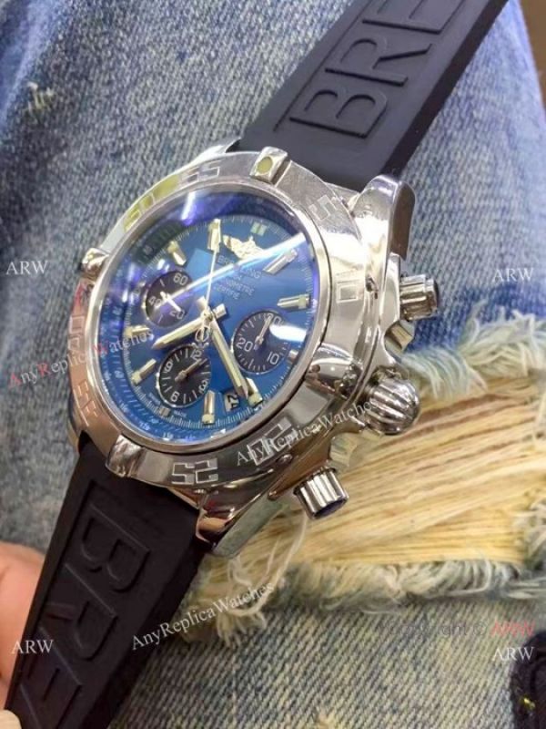 replica Breitling Chronomat B01 Blue Dial Black Rubber strap WATCHES 3