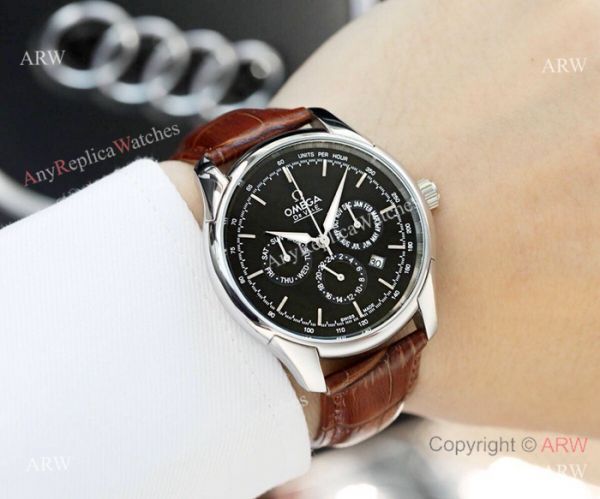 replica Copy Omega De Ville Complications Men es White Dial Black Band WATCHES 3