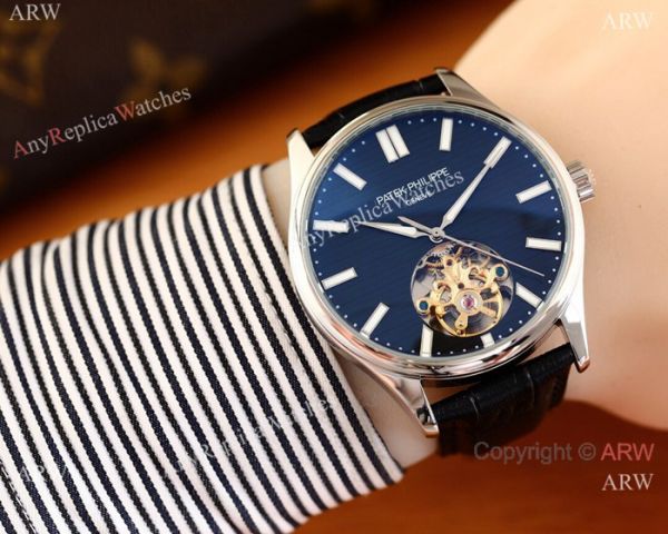 replica Patek Philippe Calatrava Copy es Two Tone Rose Gold Black Face WATCHES 3