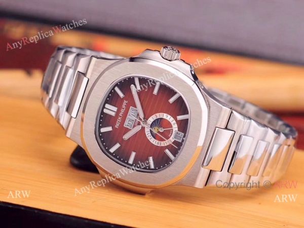 replica Fake Patek Philippe Nautilus Annual Calendar Man Stainless Steel Blue Face WATCHES 3