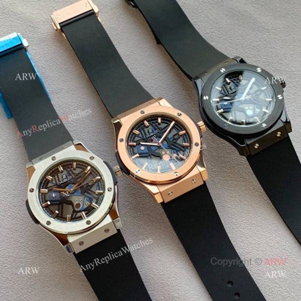 replica Copy Hublot Classic Fusion Men Black Case Rubber Bracelet WATCHES 3
