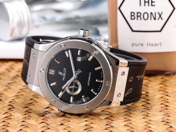 replica Copy Hublot Classic Fusion Men Black Plated Silver Dial WATCHES 3