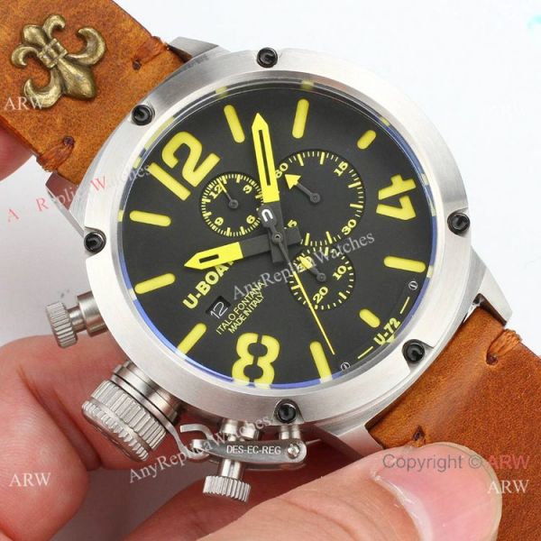 replica Best U-Boat Classico U-72 Chronograph es SS Yellow Leather Strap WATCHES 3