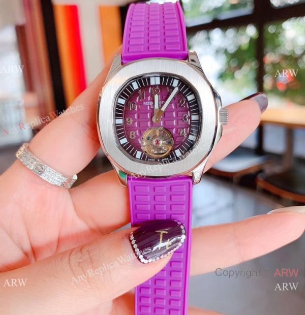 replica Copy Patek Philippe Tourbillon Black Rubber Strap es Women Size WATCHES 3