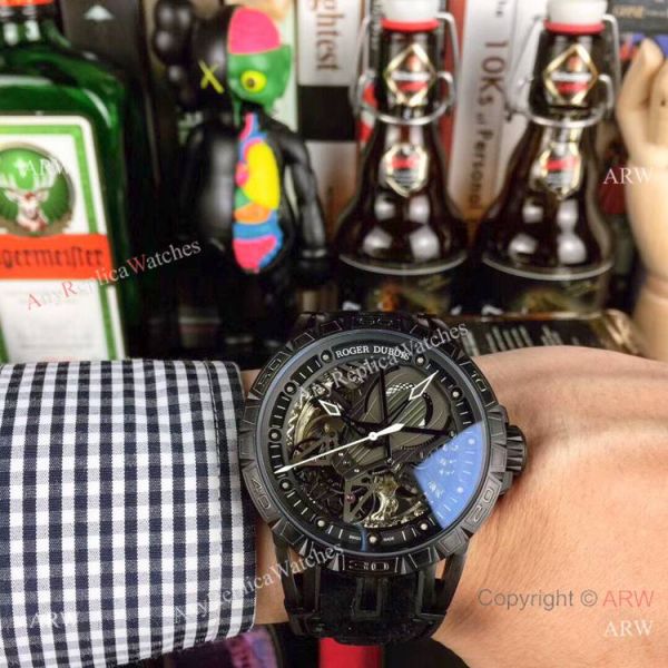 replica Roger Dubuis Excalibur Skeleton Copy Black DLC Case 46mm WATCHES 3