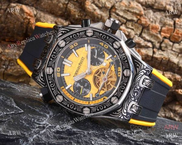 replica Best Copy Audemars Piguet Royal Oak Offshore Tourbillon Tattoo es Orange Rubber Strap WATCHES 3