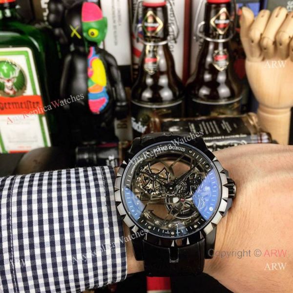 replica Copy Roger Dubuis Excalibur Flying Tourbillon es SS Gray Leather Strap WATCHES 3