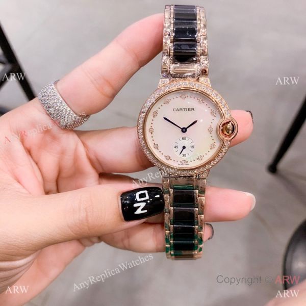 replica Cartier Ballon Bleu de 36mm Quartz Black Ceramic Silver WATCHES 3