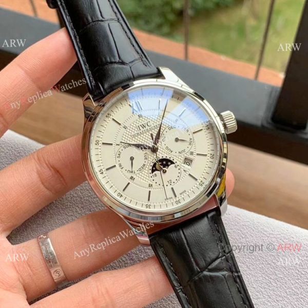 replica IWC Portugieser Annual Calendar es White Dial Black Leather Strap WATCHES 3
