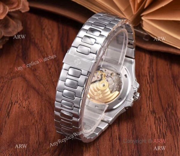 replica New Patek Philippe Nautilus Moon Phase Stainless Steel Black Dial WATCHES 3