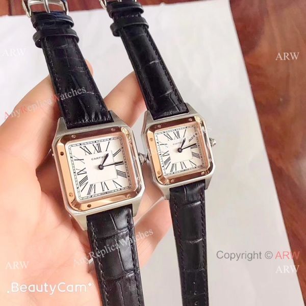 replica Japan Grade New Cartier es Cartier Santos Dumont 2 Tone Rose Gold WATCHES 3