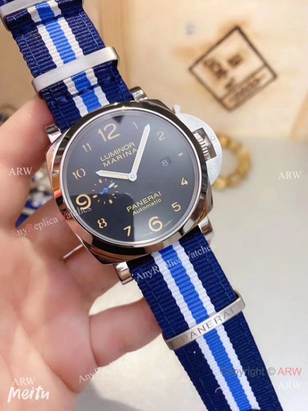 replica Best Panerai Luminor Marina Black Dial Nato Strap Mens WATCHES 3