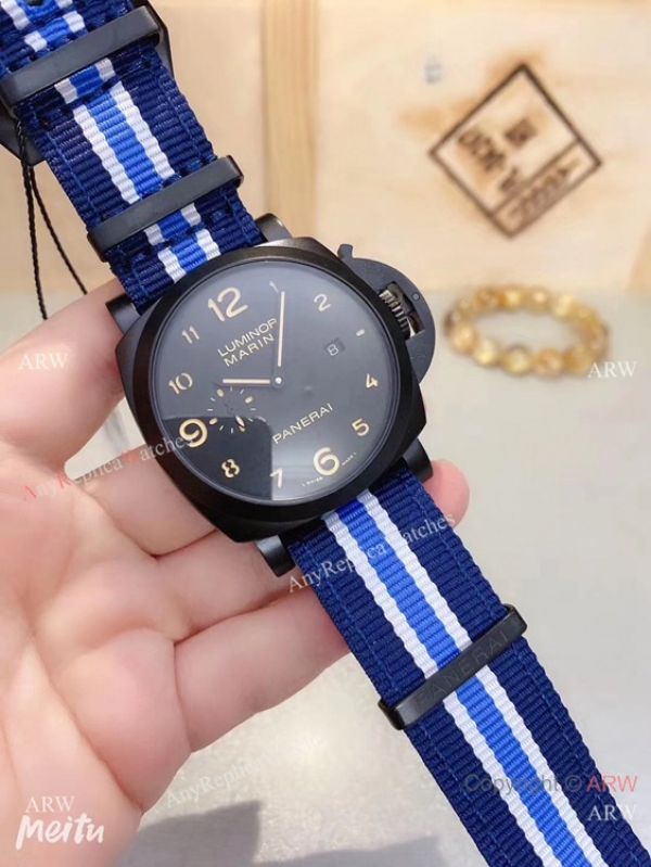 replica New Copy Panerai Luminor Marina Nato Strap Black Case es WATCHES 3