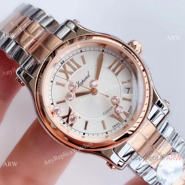 replica YF Factory Chopard HAPPY SPORT Ladies Two Tone Rose Gold WATCHES 3