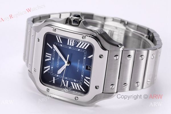 replica BV Factory 1:1 Copy Cartier Santos Mens Cartier Santos Blue Dial Steel es WATCHES 3