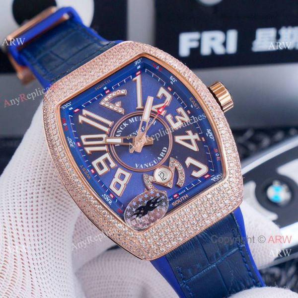 replica Best Franck Muller Vanguard Yachting v45 Diamond Rose Gold Dial es WATCHES 3