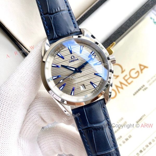 replica Best Quality Omega Seamaster Aqua Terra Copy es Brown Leather Strap WATCHES 3