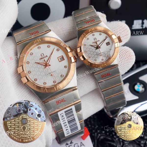 replica Copy Omega Constellation Logo Face Automatic Omega Couple WATCHES 3