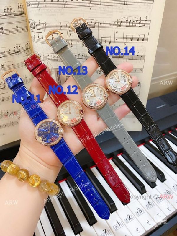 replica New Copy Cartier Ballon Blanc de Lady es Diamond Bezel Leather Strap WATCHES 3