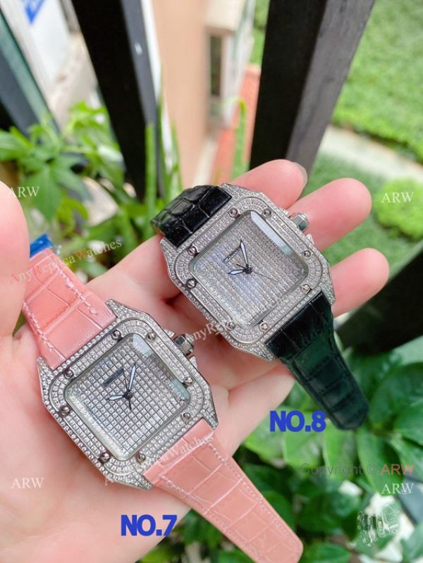 replica Luxury Copy Cartier Santos de Quartz es Rose Gold Diamond WATCHES 3