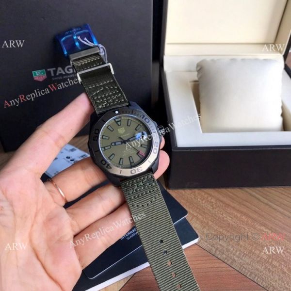 replica 2020 Swiss Tag Heuer Aquaracer Calibre 5 Military Green Nato Strap WATCHES 3