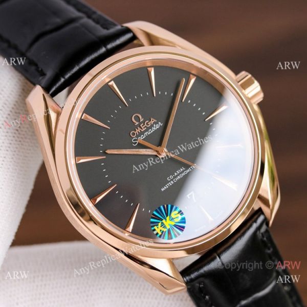 replica Copy Omega Seamaster Black Dial Rose Gold Simple style WATCHES 3