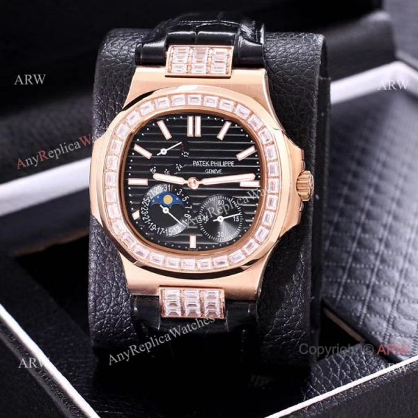 replica AAA Copy Patek Philippe Nautilus Power Reserve Rose Gold Diamond Bezel WATCHES 3