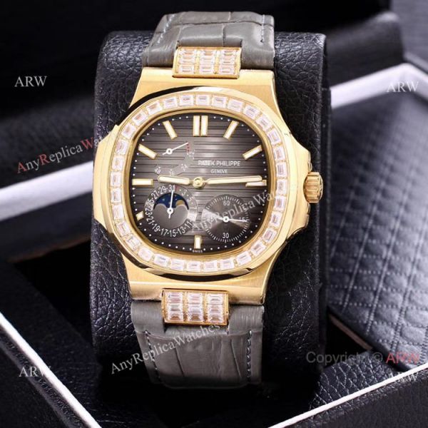 replica AAA Copy Patek Philippe Nautilus Yellow Gold Power Reserve es Diamond Bezel WATCHES 3