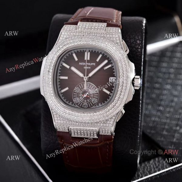 replica Japan Grade Patek Philippe Nautilus Chrono es Diamond Silver Case WATCHES 3