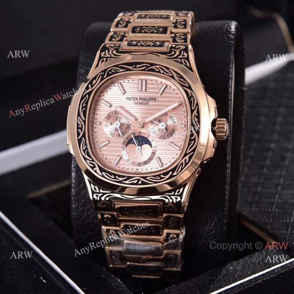 replica Knockoff Patek Philippe 5740 Nautilus Rose Gold Engraving Gray Gradient Face WATCHES 3