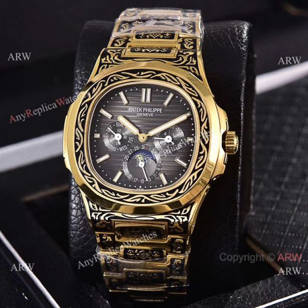 replica Knockoff Patek Philippe 5740 Nautilus Yellow Gold Engraving 40mm WATCHES 3