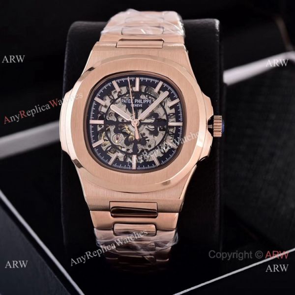 replica Faux Patek Philippe Nautilus Skeleton Dial Rose Gold es WATCHES 3
