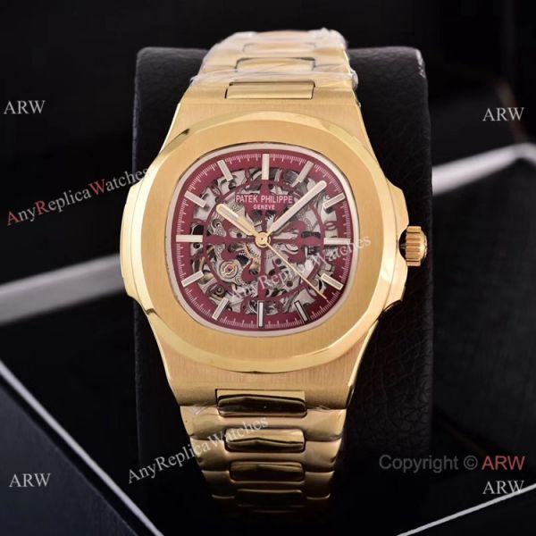 replica Faux Patek Philippe Nautilus Skeleton Yellow Gold WATCHES 3