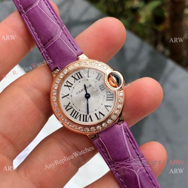 replica Swiss Copy Cartier Ballon Bleu 30mm Swiss Quartz Purple Leather Strap WATCHES 3