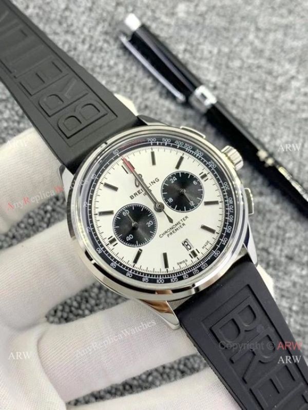 replica Breitling Premier B01 Chronograph Copy es Blue Rubber Strap WATCHES 3