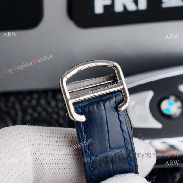 replica (TW )Cartier Santos Skeleton With Blue Leather Strap WATCHES 3